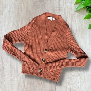 Madewell Brenville Crop Ribbed Sweater Cardigan Orange Size S